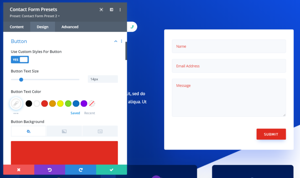 Custom styling Divi contact form preset