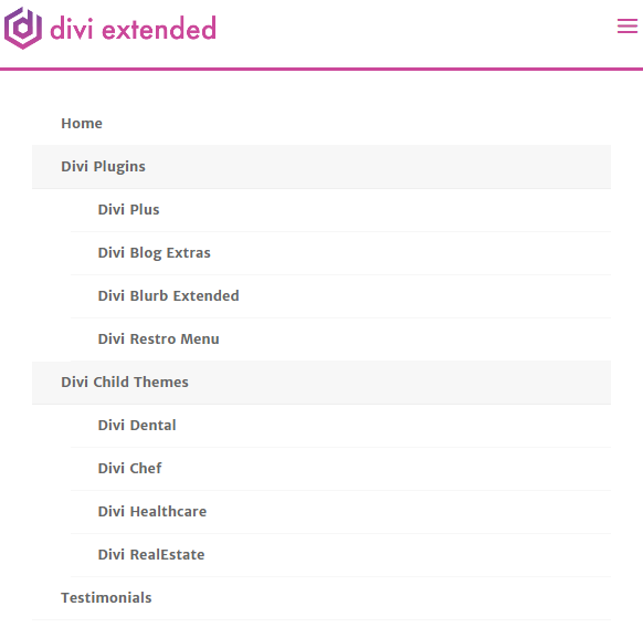 Default Divi mobile menu