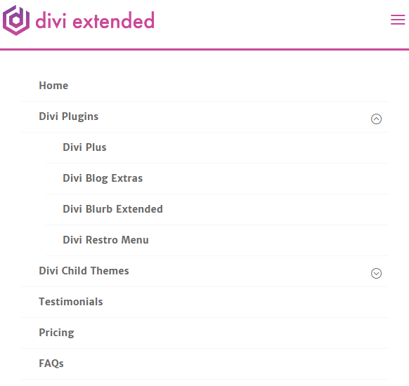 Divi foldable mobile menu