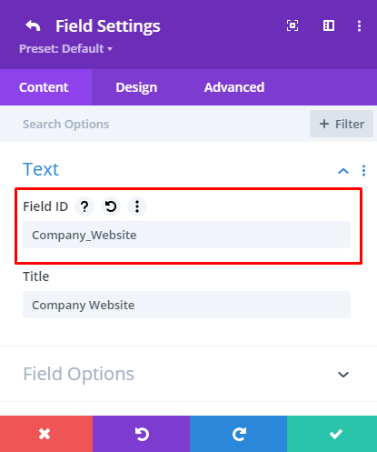 Divi contact form field ID