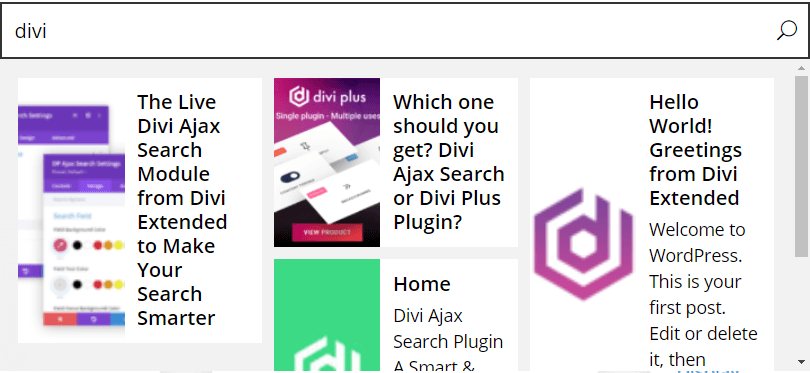 divi ajax search 3 cols masonry