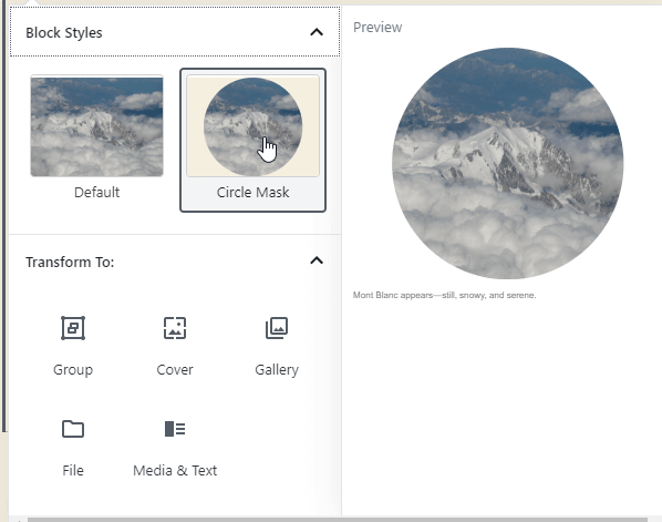 WordPress 5.3 Circle Style for Image block