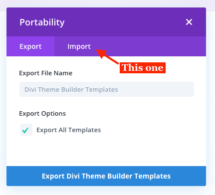 Import and Export options in Divi