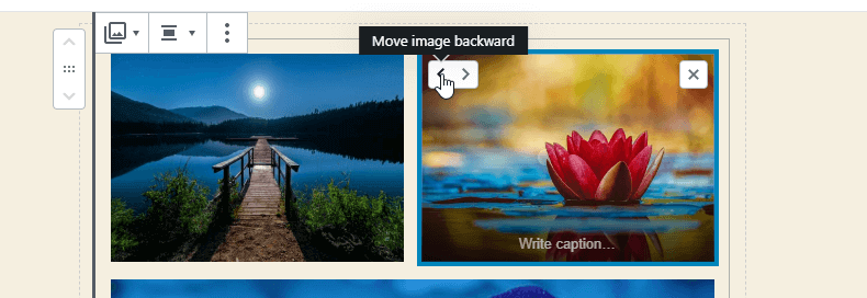 WordPress 5.3 Gutenberg Gallery image move backward