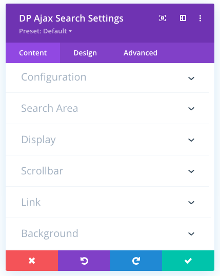 Divi Ajax Search Content tab