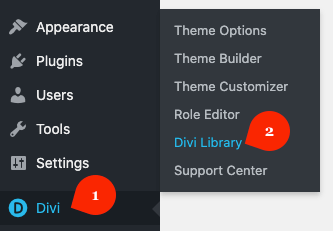Divi Library how to open from WordPress dashboard