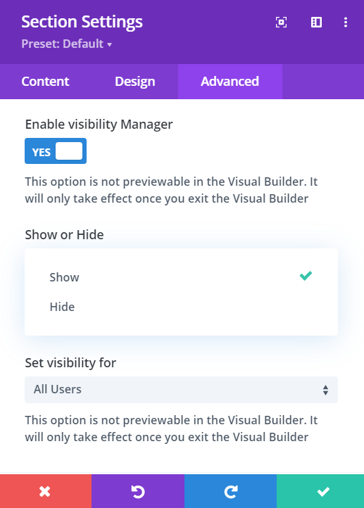 Divi Plus Visibility Manager