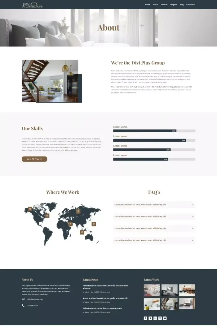 Divi Plus Architecture child theme about page