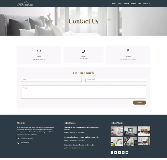 Divi Plus Architecture child theme contact page