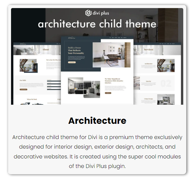 Divi Plus Architrcture child theme