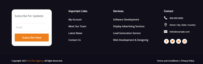 Divi Plus Digital agency child theme footer