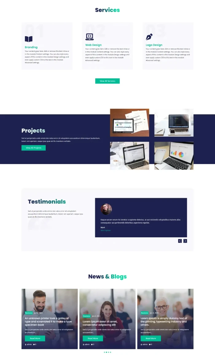 Divi Plus Freelancer child theme homepage sections