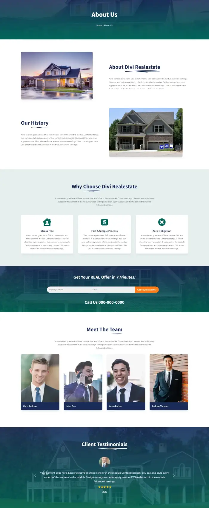 Divi Plus Home Buyers child theme about us page