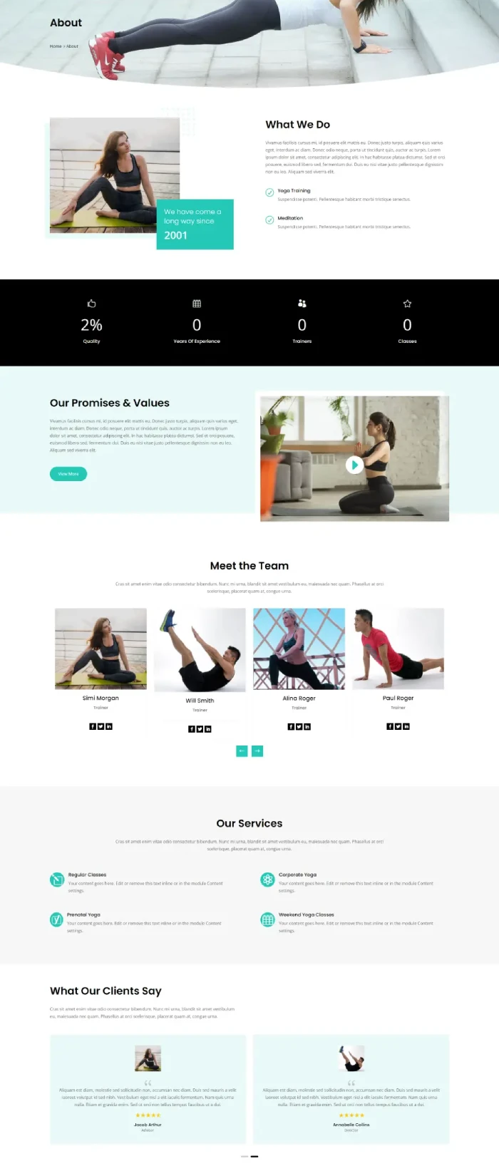 Divi Plus Yoga child theme About page