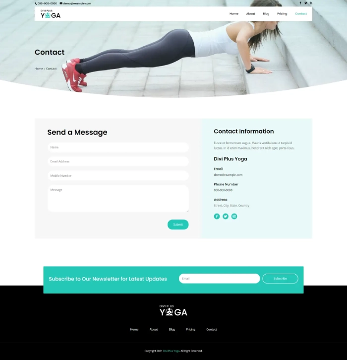 Divi Plus Yoga child theme contact page