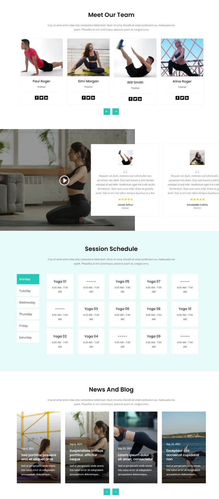 Divi Plus Yoga child theme homepage sections