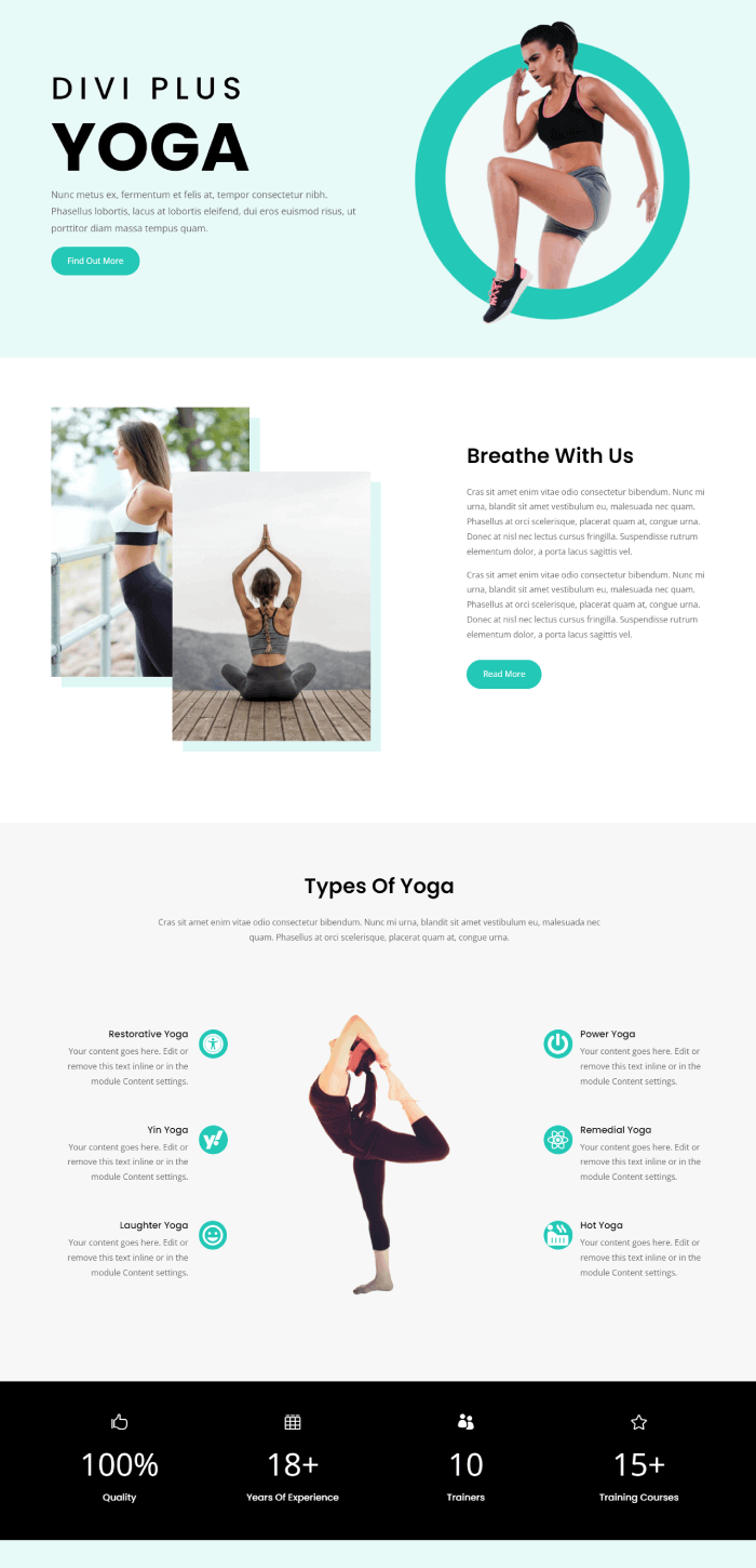 Divi Plus Yoga child theme homepage