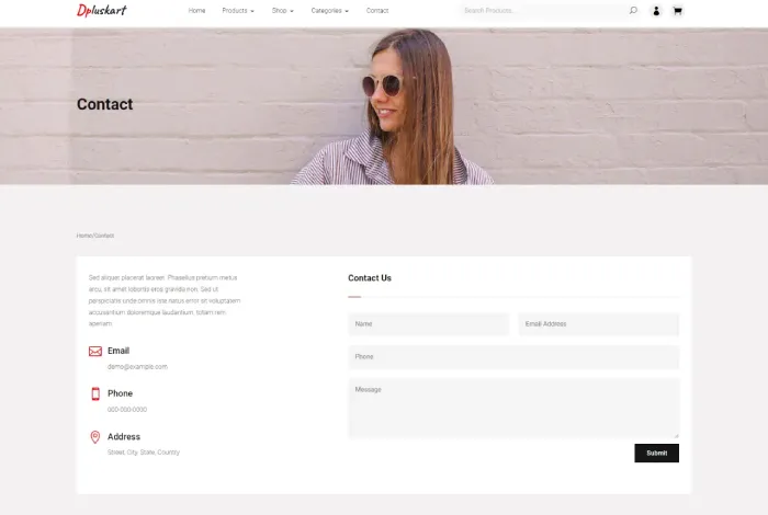 Divi Plus eCommerce contact page