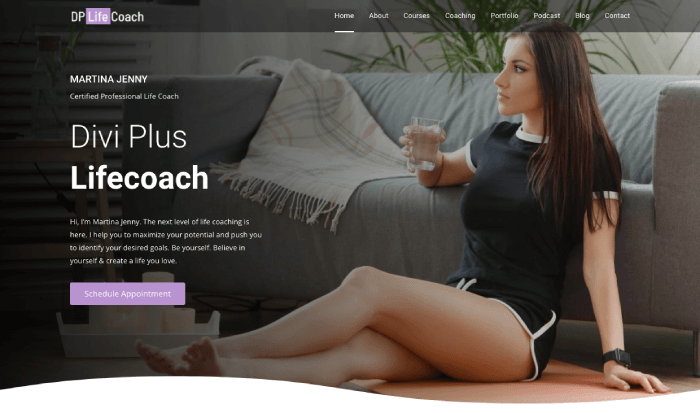 Divi Plus life coach child theme homepage hero space