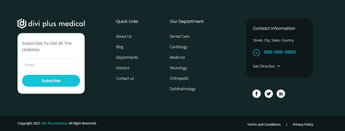 Divi Plus medical child theme footer
