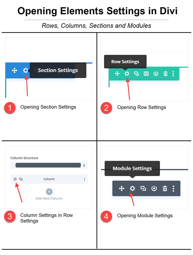 Opening Elements Settings in Divi