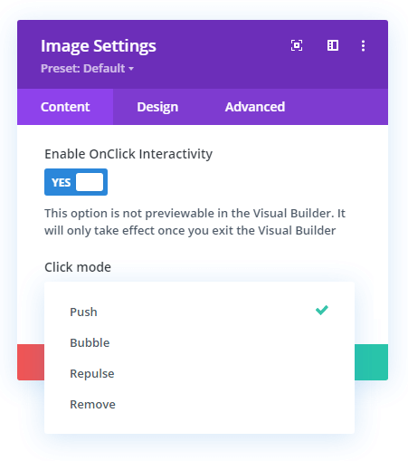 Particles background and its onclick interactivity options