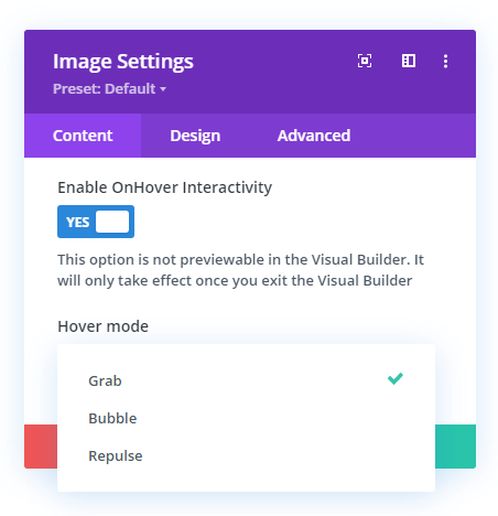 Particles background and its onhover interactivity options