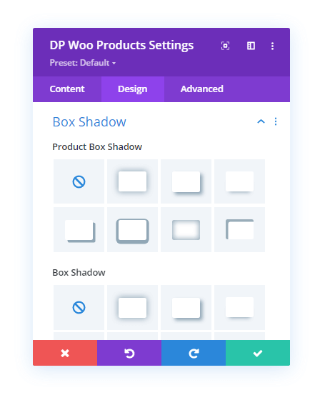 Box Shadow settings for the WooCommerce Products