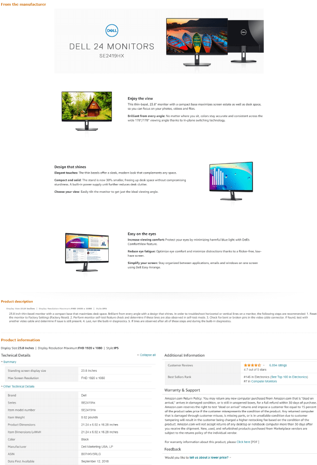 Complete product page with detailed information