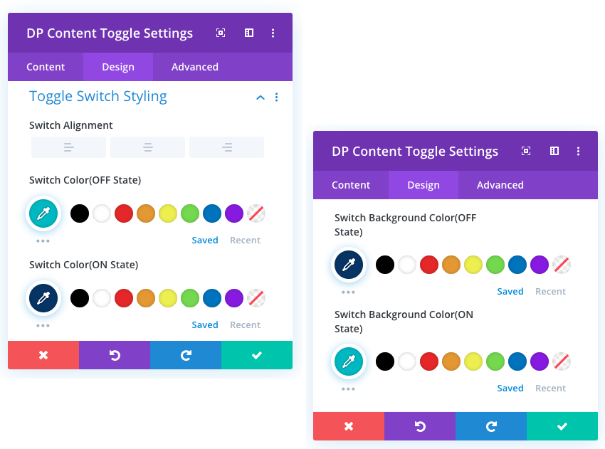 Content toggle switch styling