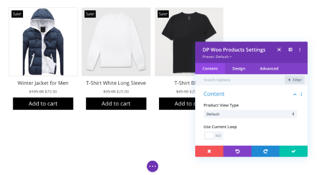 Default WooCommerce products look by Divi Plus Woo Products module