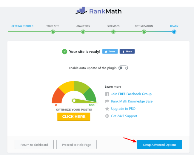 Opening Setup Advanced Options in Rank Math in Setup Wizard