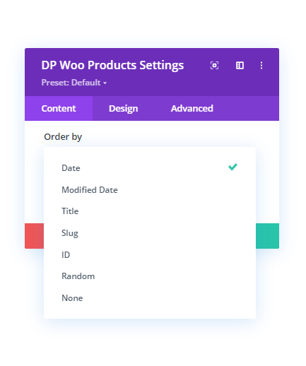 Order by option in the WooCommerce Products module