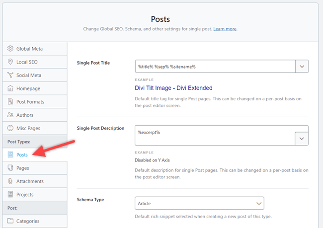 Posts schema type selection in Rank Math