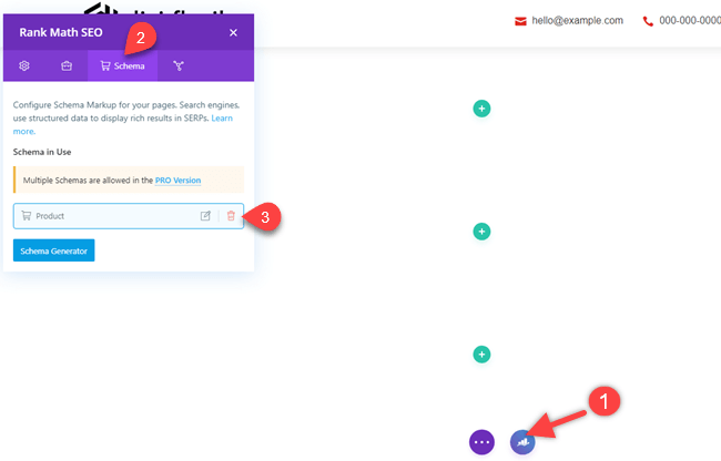 Rank Math SEO Page Schema Markup selection in Divi visual builder