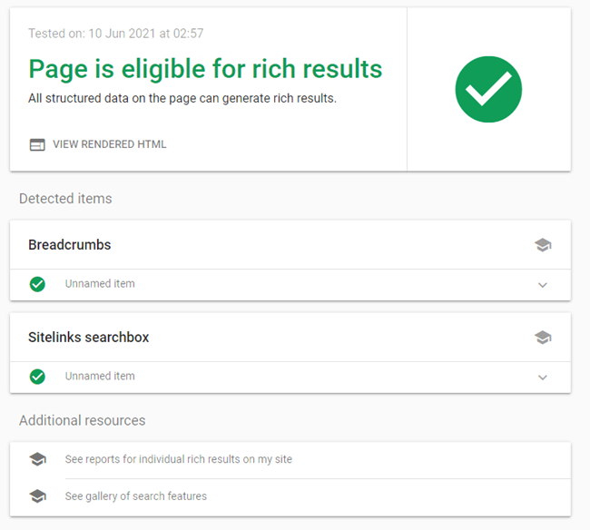 Schema Markup optimized for rich snippets in rich results test
