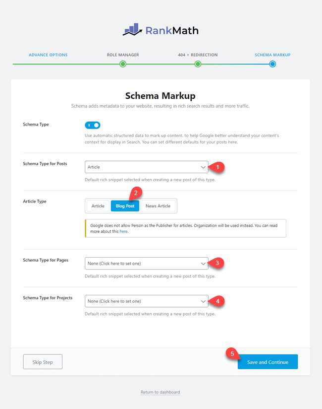 Schema markup setup in Rank Math SEO