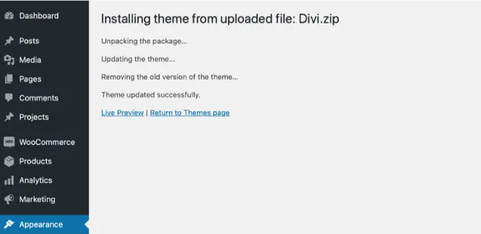 Update window after manual Divi theme update