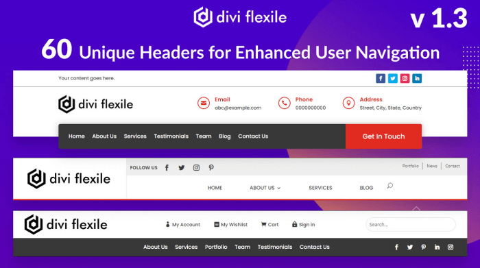 Divi Flexile Headers with RTL headers