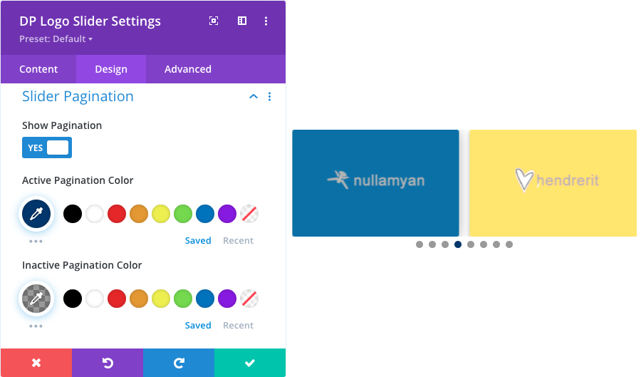 Divi logo carousel pagination settings