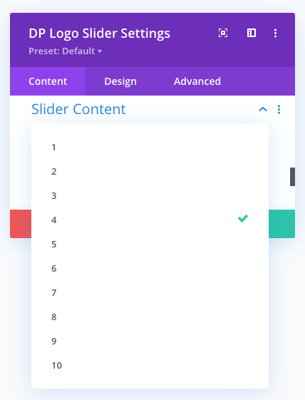 Divi Plus logo slider content settings