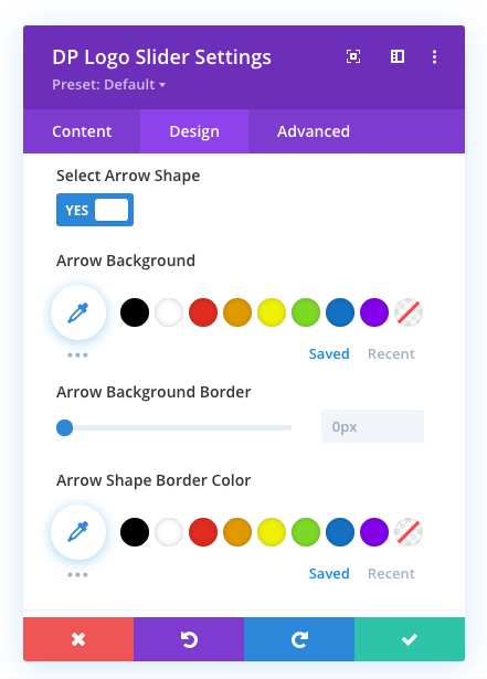 Logo carousel arrow shape settings for Divi