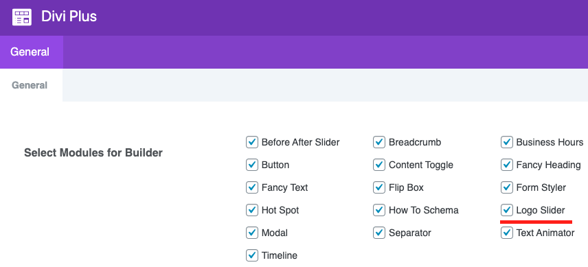 Logo slider with other modules in Divi Plus panel