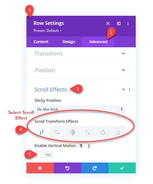 Opening Divi Scoll Effects setting