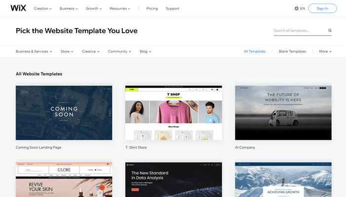 Wix templates library