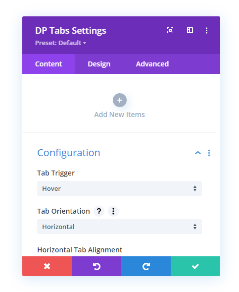 Divi Plus Tabs module and its Content tab