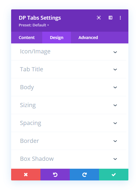Divi Plus Tabs module and its primary design settings