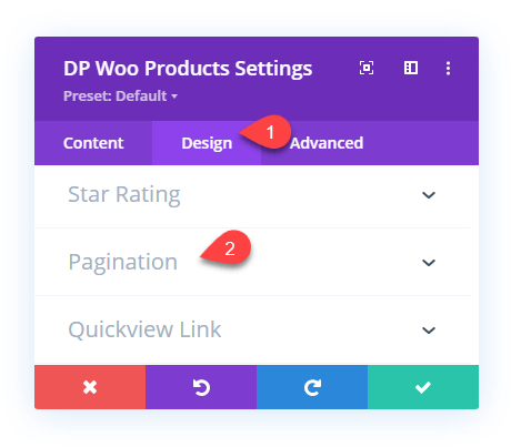Divi Plus Woo Products module and its pagination design settings
