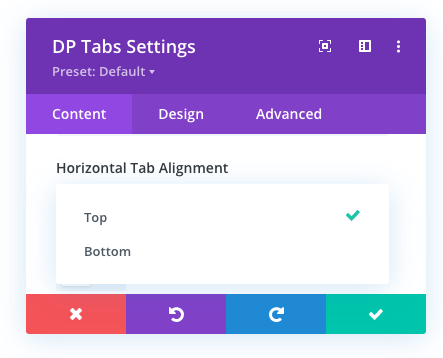 Horizontal tabs with alignment option