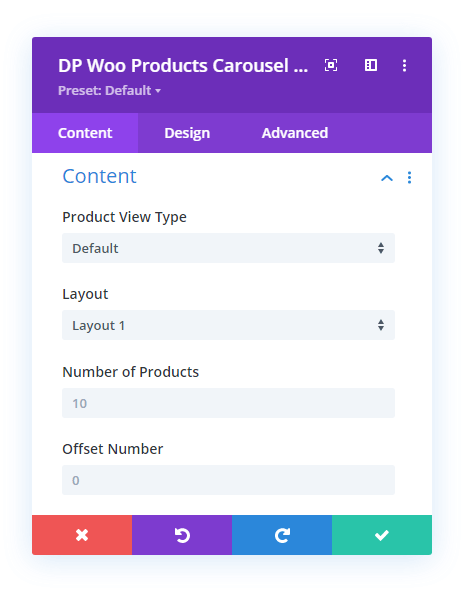 Products carousel offset option